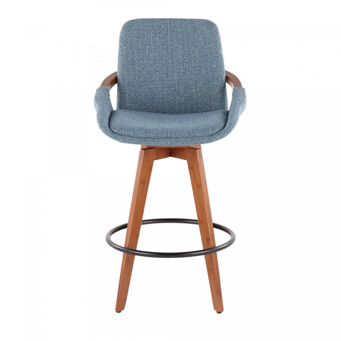 LumiSource Cosmo Fabric Mid-Century Counter-Height Stool - Walnut/Blue