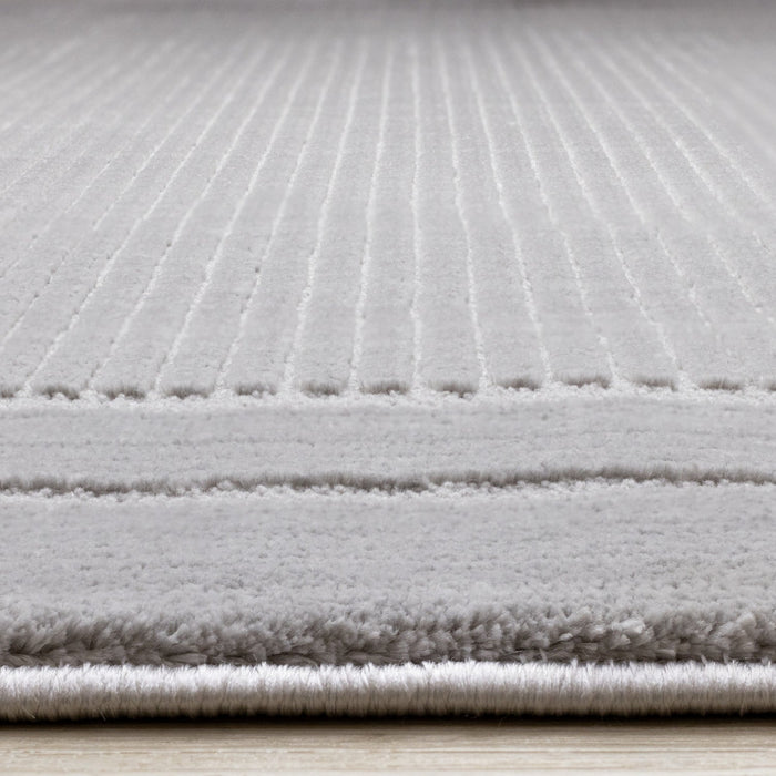 Ellie High-Low Textured Soft Polyester Grey Border Area Rug - 7'10\" x 10'6\"