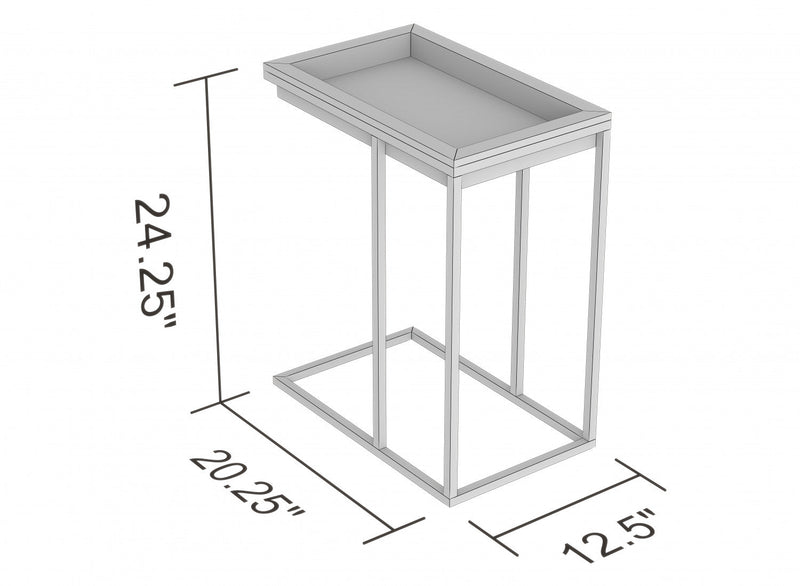 C-Shaped End Table With Sunkey Track - Brown Breech Wood With Black Metal 