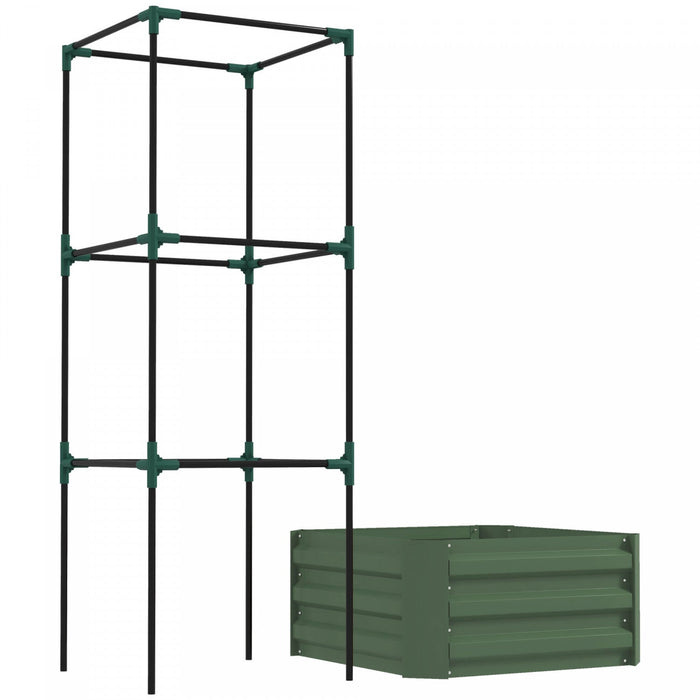 Outsunny Raised Garden Bed, 24\" X 24\" X 11.8\" Outdoor Galvanized Planter Box With 3-tier Trellis Tom