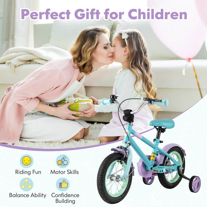 Costway 12" Kids Bike With Adjustable Saddle Handlebar Removable Training Wheels Handbrake Blue