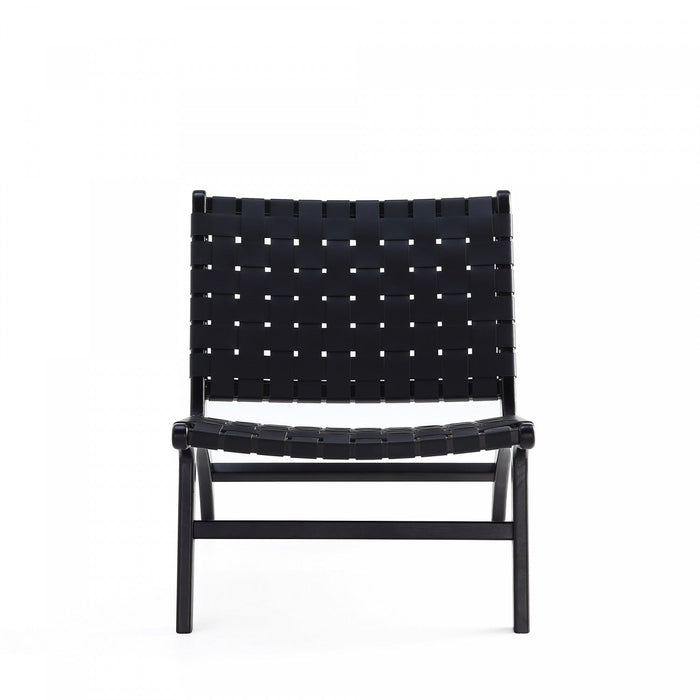 Maintenon Industry Chic Wood Vegan Leather Accent Chair in Black - Set of 2 