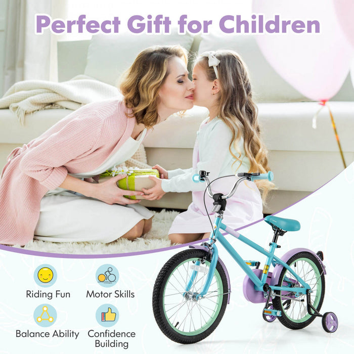 Costway 18" Kids Bike With Adjustable Saddle Handlebar Removable Training Wheels Handbrake Blue