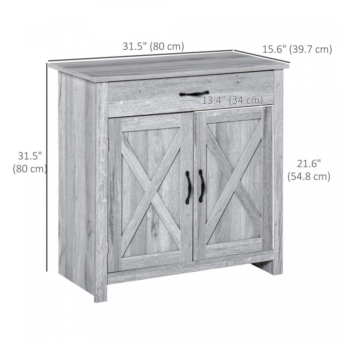 HOMCOM Farmhouse Sideboard, Buffet Cabinet with Barn Door, Grey Grain