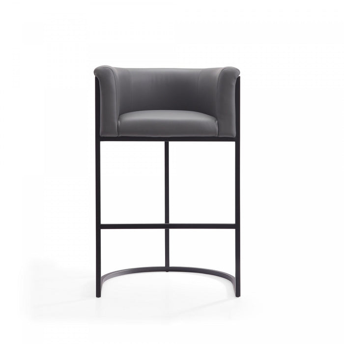 Cosmopolitan Mid-Century Modern Metal Upholstered Barstool in Gray - Set of 3 Bar Stool 