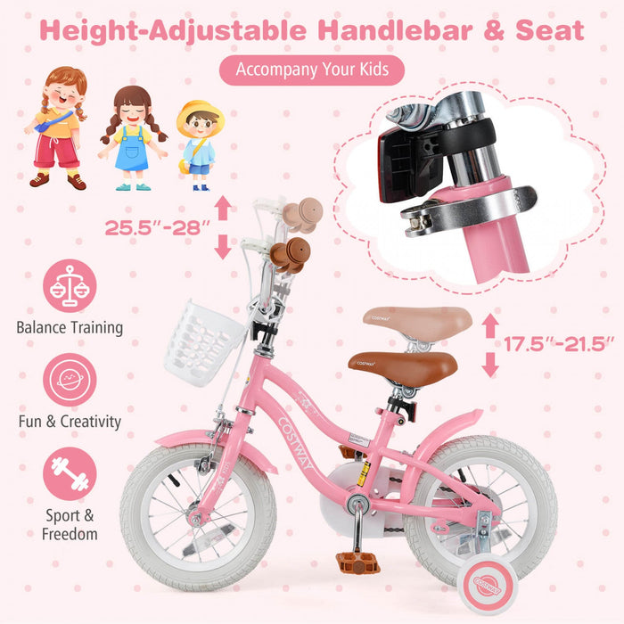 Costway 12" Kid's Bike For 3-4 Years Old Children Bicycle With Front Handbrake Red