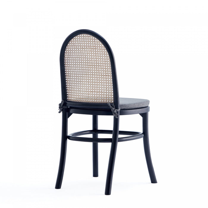 Paragon Industry Chic Cane Back Wood Upholstered Dining Chair in Black and Gray - Set of 4 