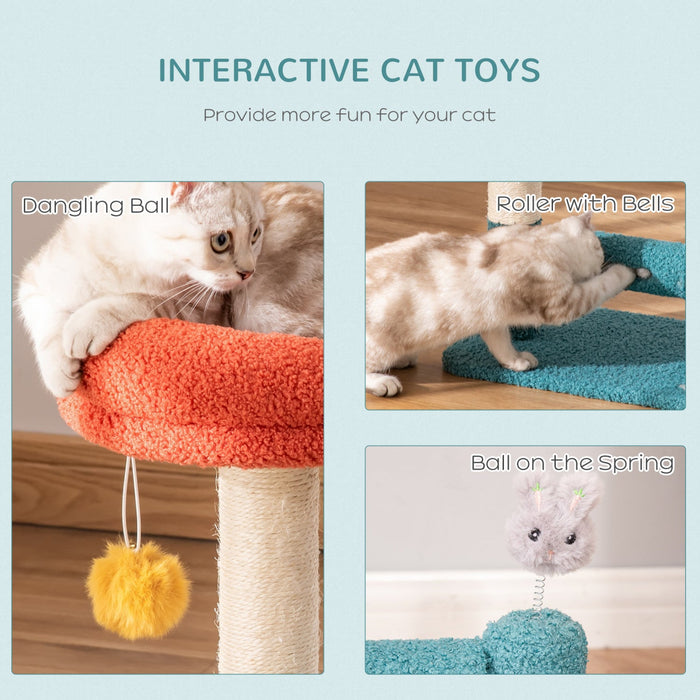 Pawhut Cat Tree With Removable Bed Scratching Post Interactive Kitten Toy Dangling Ball Spring Rolle