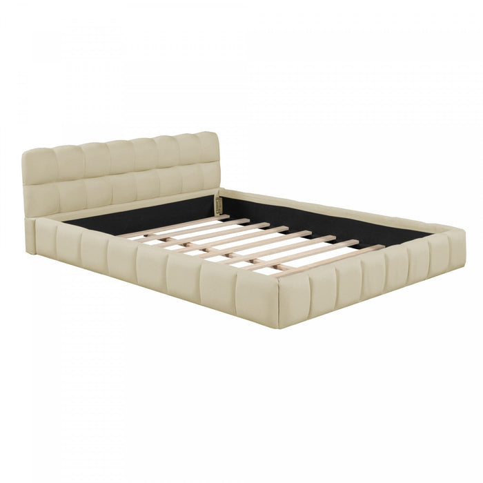 Jessica Upholstered Platform Bed with Comfortable Linen Fabric and Sturdy Frame,Queen Size,Beige Queen Bed  