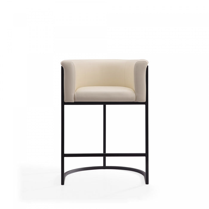 Cosmopolitan Mid-Century Modern Metal Upholstered Counter Stool in Cream - Set of 2 Bar Stool 