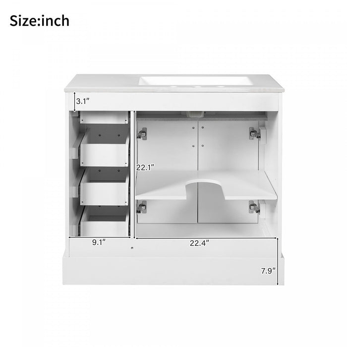 Paul 36\" Solid Wood Bathroom Vanity With Ceramic Sink - White 