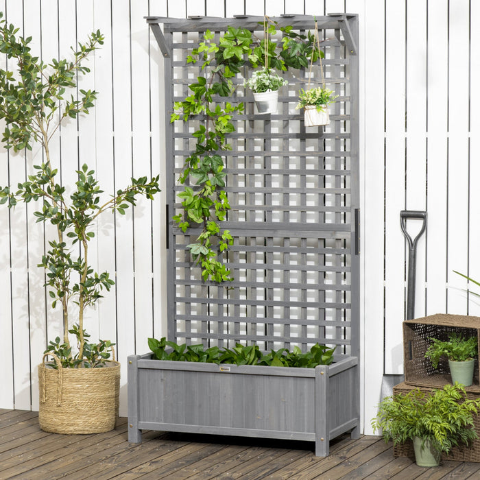 Outsunny Raised Garden Bed, Wood Planter With Trellis For Vine Climbing, Privacy Screen Planter Box 