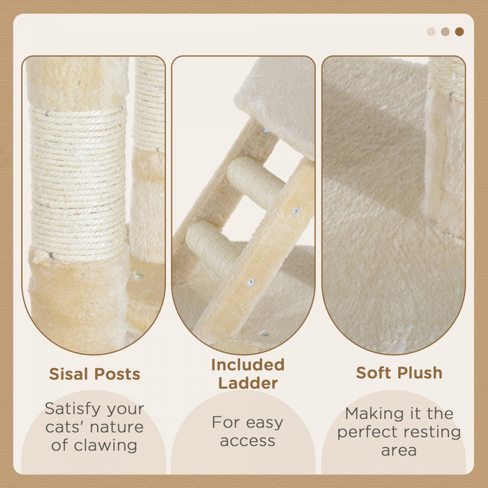Pawhut 49\" Cat Tree With Hammock, Cat Condo Tower With Scratching Post For Indoor Cats, Beige