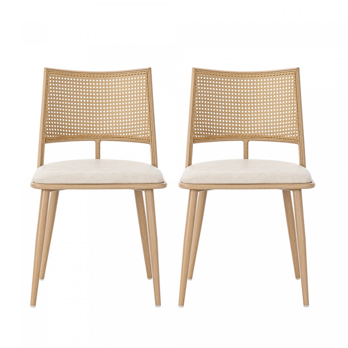 Oliver Modern Dining Chairs with PU Upholstered and PE Rattan Backrest Set of 2,Beige  