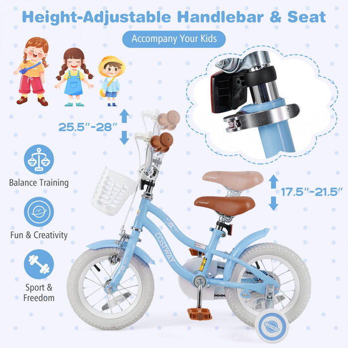 Costway 12" Kid's Bike For 3-4 Years Old Children Bicycle With Front Handbrake Blue