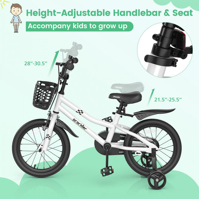 Costway 16" Kid's Bike With Removable Training Wheels & Basket For 4-7 Years Old White