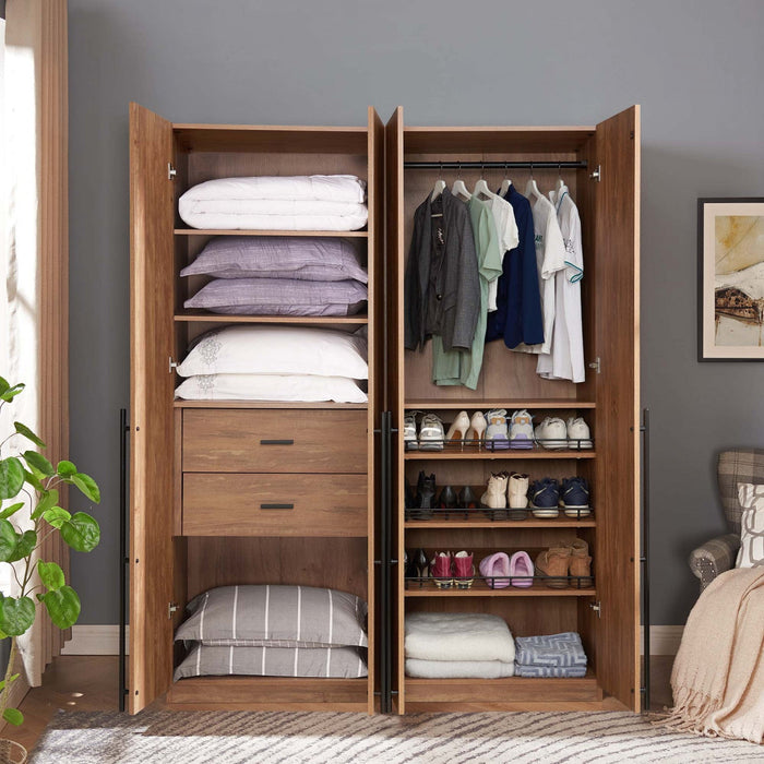 Lee Modern 2-Piece Wardrobe Closet in Golden Brown Armoire 