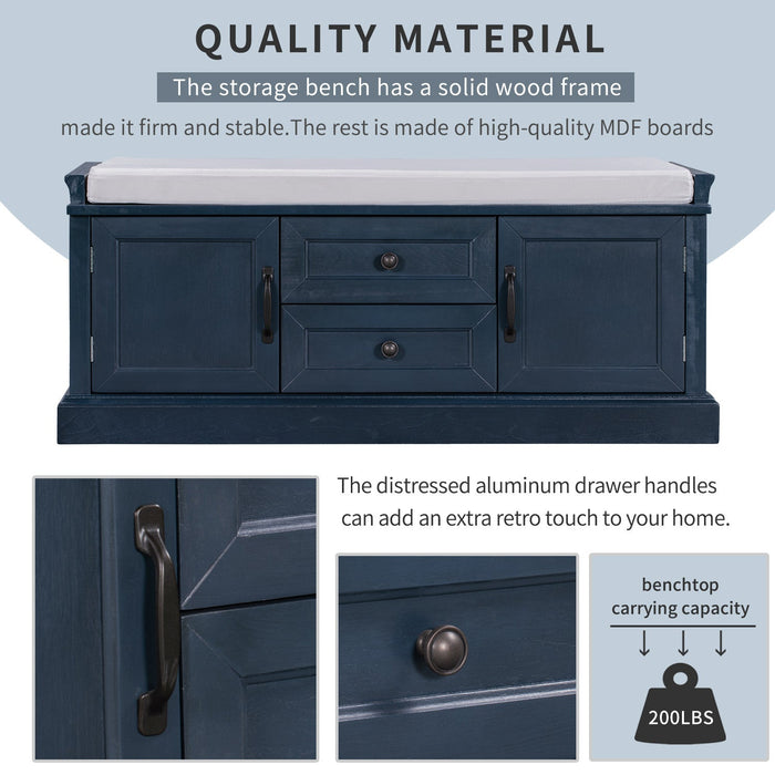 Boyce Solid Wood Storage Bench With 4-door Shoe Cabinet With Cushion - Antique Navy 
