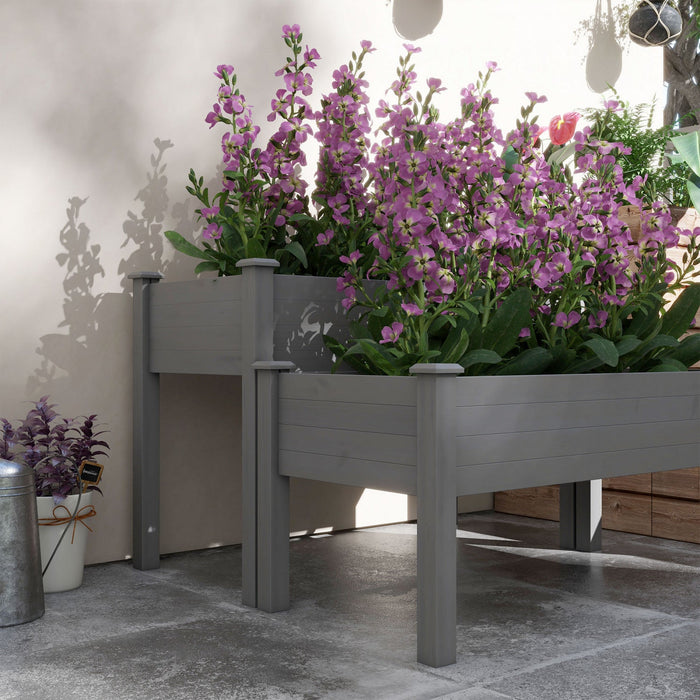 Outsunny 2 Tiers Raised Garden Bed, Wooden Elevated Planter Box With Legs Gardening Planting Bed Wit