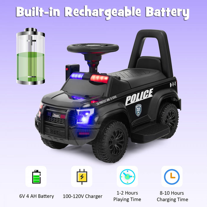 2-in-1 6v Kids Ride On Police Car Toddler Push Car W/ Megaphone & Siren Black