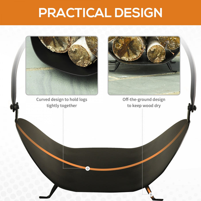 Outsunny 16\" Firewood Log Rack Curved Fireplace Log Holder Wood Storage Basket Carrier With Handle, 