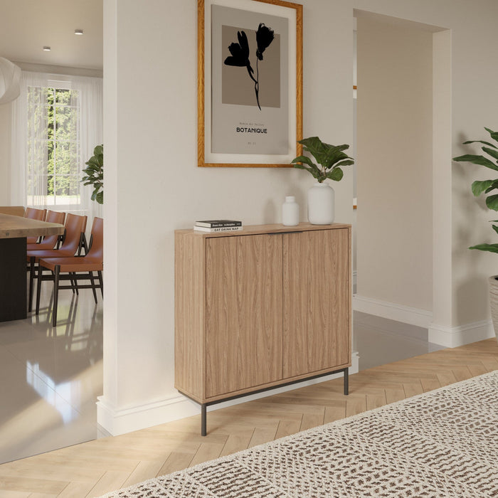 Nordika Slim 2-Door Storage Console Accent Cabinet - Light Walnut 