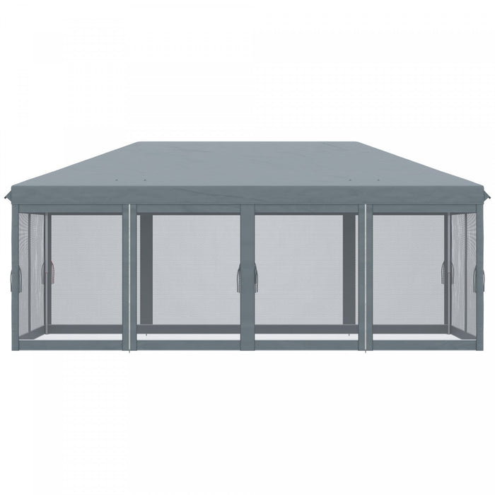 Outsunny 10'x20' Pop Up Canopy Tent With 6 Removable Mesh Sidewalls Gray