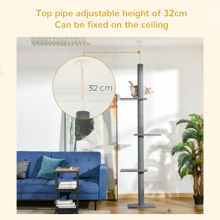 Pawhut 100\" Floor To Ceiling Cat Tree W/ 3 Perches Activity Center For Kittens Cat Tower Furniture, 