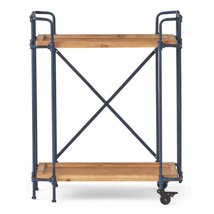 Daniel Wood And Metal Bar Cart With 2-tier Mobile Serving Storage - Antique Black 