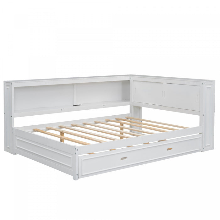 Diana Wood Full Daybed With Storage Shelves, Usb, Led - White 