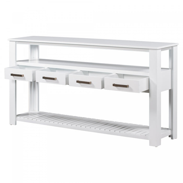 Ava 62.2'' Large Entryway Table with Drawers and Open Shelves,White Sofa Table  