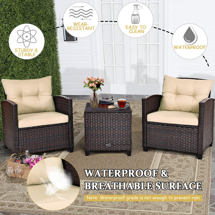 Costway 3pcs Patio Rattan Furniture Set Cushioned Conversation Set Sofa Coffee Table