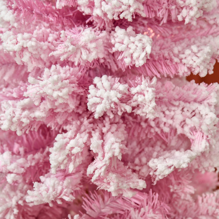 Homcom Snow Flocked Pencil Artificial Christmas Tree With Steel Base Pink