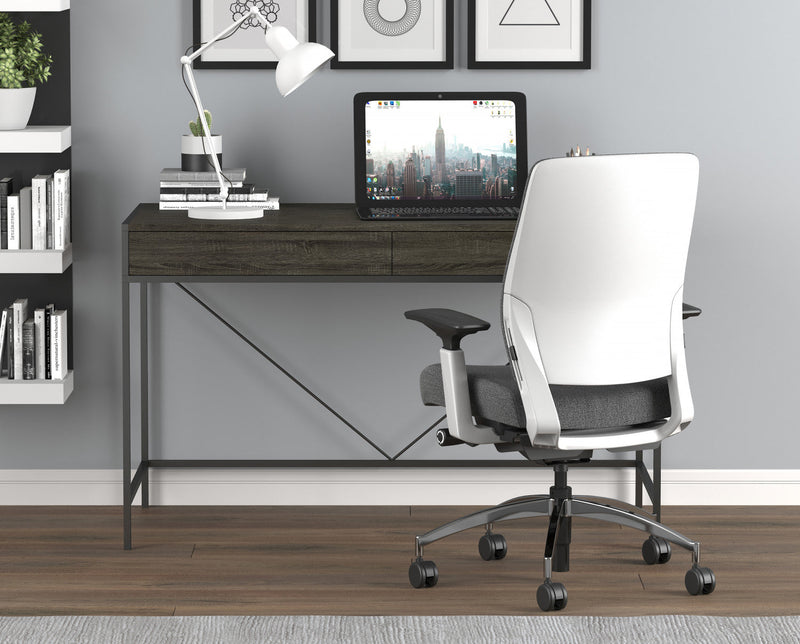 49” Computer Desk With 2 Drawers - Grey Wood With Black Metal 