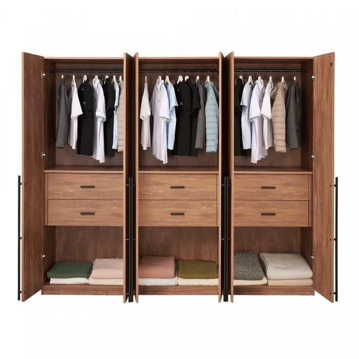 Lee Modern 32\" Wardrobe Closet in Golden Brown - Set of 3 Armoire 