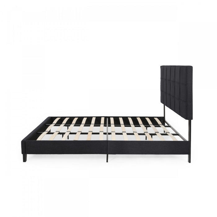 Lucia Upholstered Platform Bed Frame With Tufted Waffle Stitching,king Size,black King Bed 