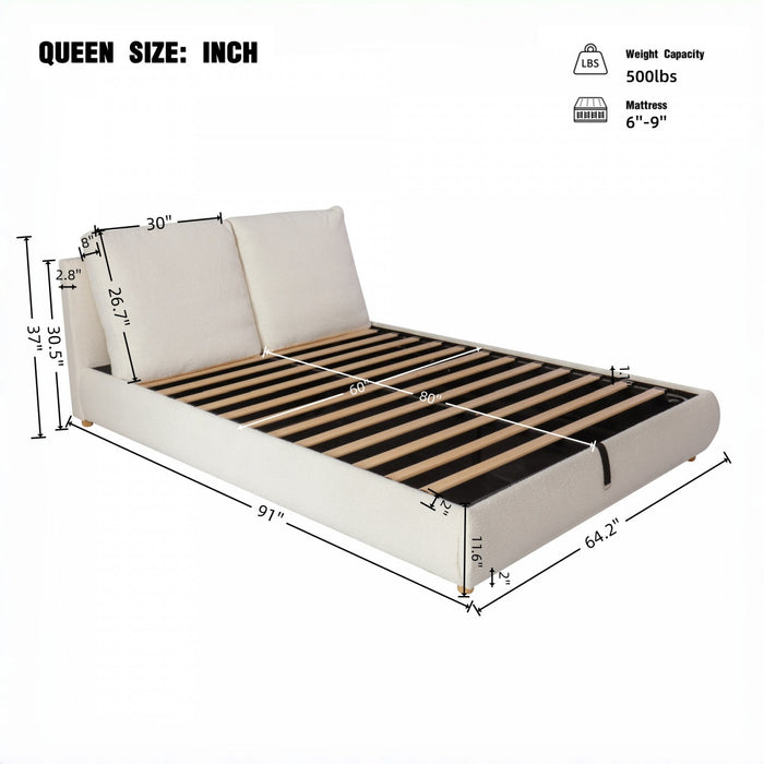 Diana Ottoman Hydraulic Lift Storage Platform Bed with Luxurious Boucle Upholstered and Sturdy Storage,Queen Size,White Queen Bed  