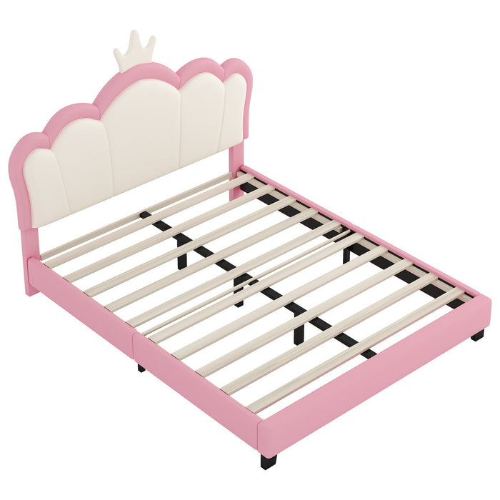 Judson Upholstered Princess Bed With Crown Headboard And Pu Platform Frame,full Size,pink Full Bed 