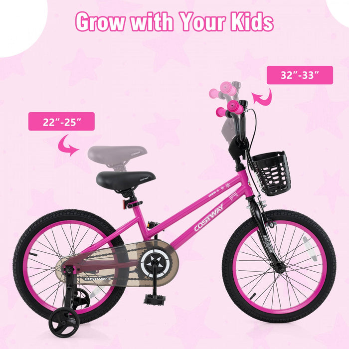 Costway 16" Kid's Bike With Training Wheels Adjustable Handlebar & Seat Handbrake Pink