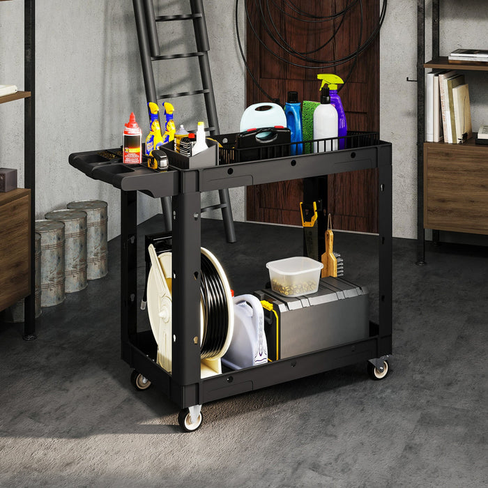 Homcom 2-tier Rolling Tool Cart With Wheels, 500 Lbs Utility Cart, Black