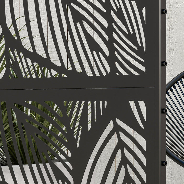 Outsunny Metal Privacy Screen W/ Expansion Screws Outdoor Divider, Leaf