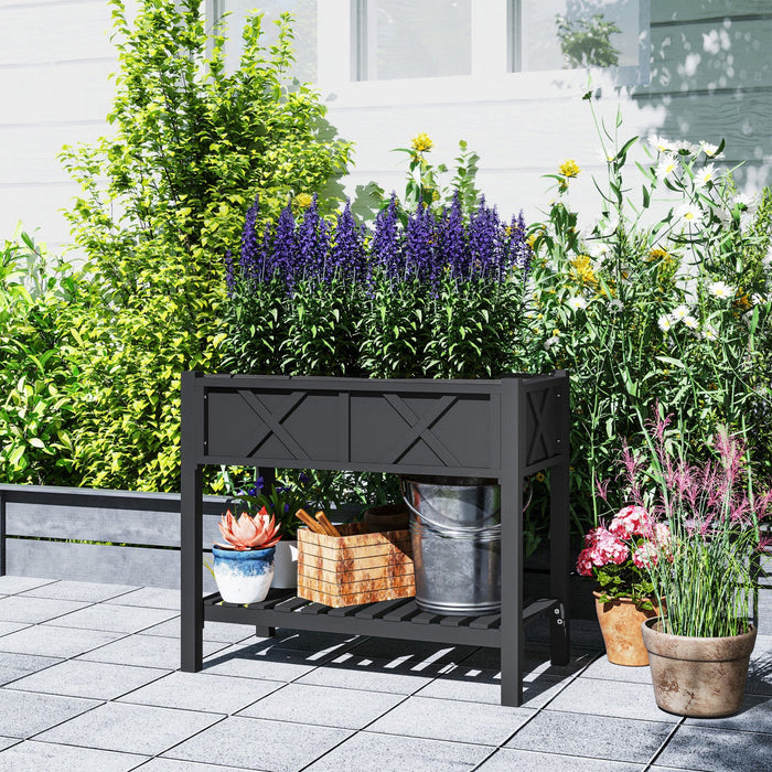 Outsunny Wooden Raised Planter Box, Flower Bed, 34" X 18" X 30", Black
