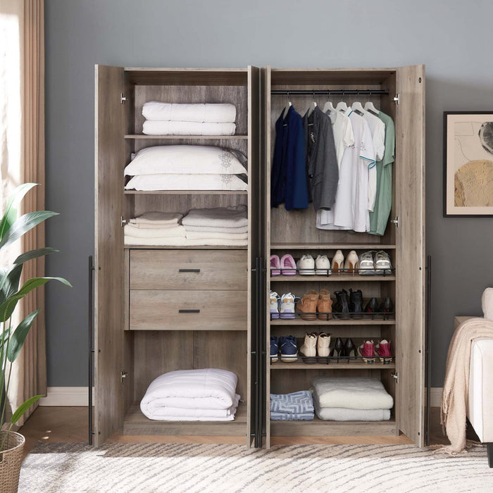 Lee Modern 2-Piece Wardrobe Closet in Rustic Gray Armoire 