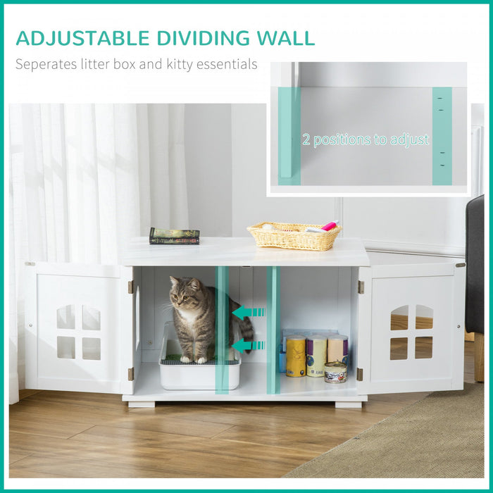 Pawhut Cat Litter Box Enclosure Hidden Cat Furniture Cabinet Indoor Cat Washroom Double-door Nightst