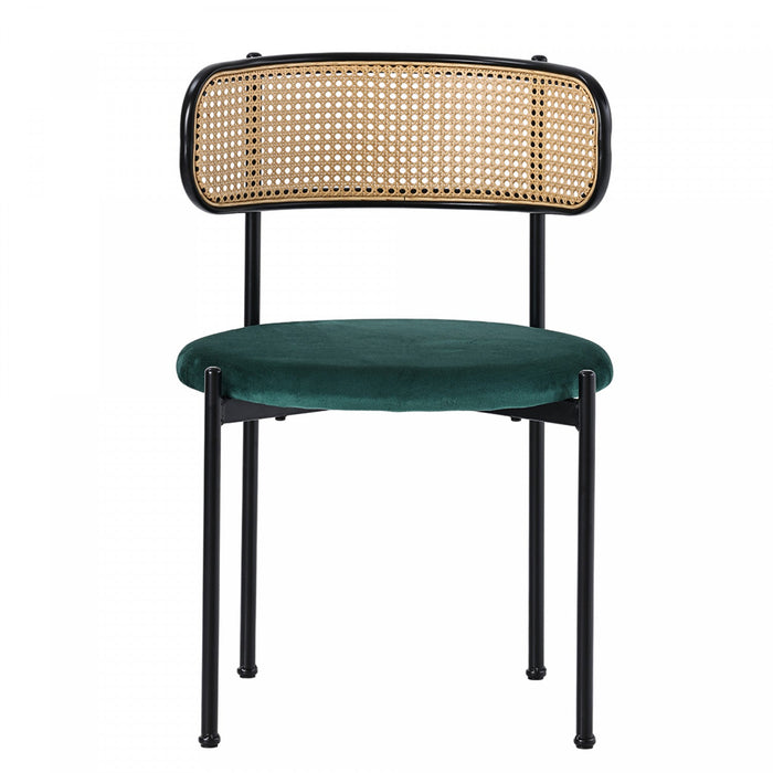 Mason Rattan Dining Chairs with Metal Legs and Velvet Cushion Set of 4,Green  