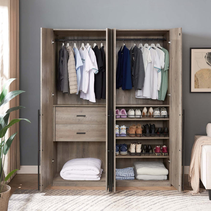 Lee Modern 2-Piece Wardrobe Closet in Rustic Gray Armoire 