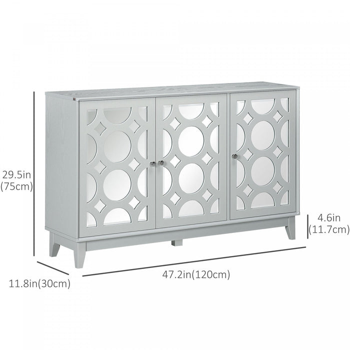 HOMCOM Mirrored Buffet Cabinet Kitchen Sideboard with 2 Cupboard, Gray