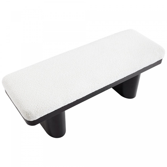 Olivia 47.5\" Wood Bed Bench Ottoman with Teddy Velvet Upholstery and Wooden Legs,Black  