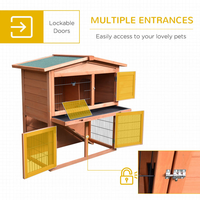 Pawhut 2 Tier Rabbit Hutch Guinea Pig Hutch Ferret Cage With Ramp Slide Out Tray For Indoor Outdoor 