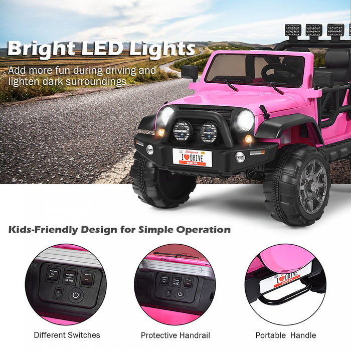 Costway 12v Kids Ride On Car 2 Seater Truck Rc Electric Vehicles W/ Storage Room Pink
